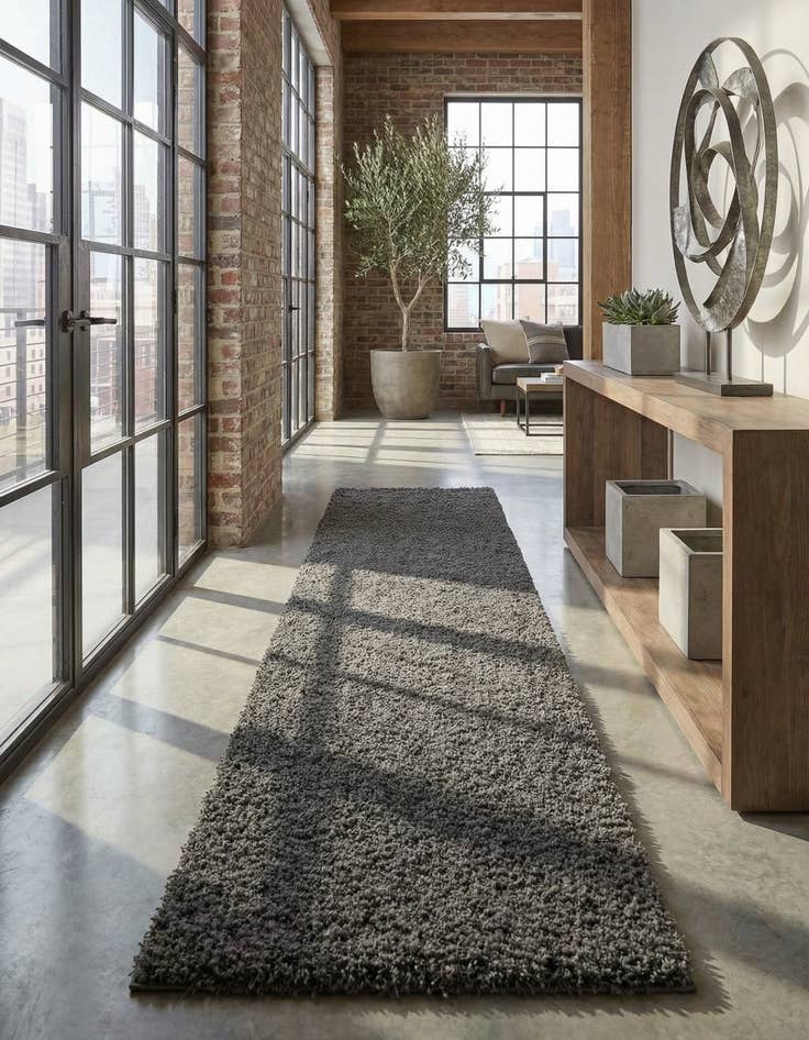 Detail image of 2' 7 x 16' 5 Solid Shag Runner Rug