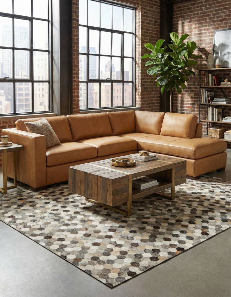 Detail image of 7' 10 x 7' 10 Cowhide Leather Square Rug