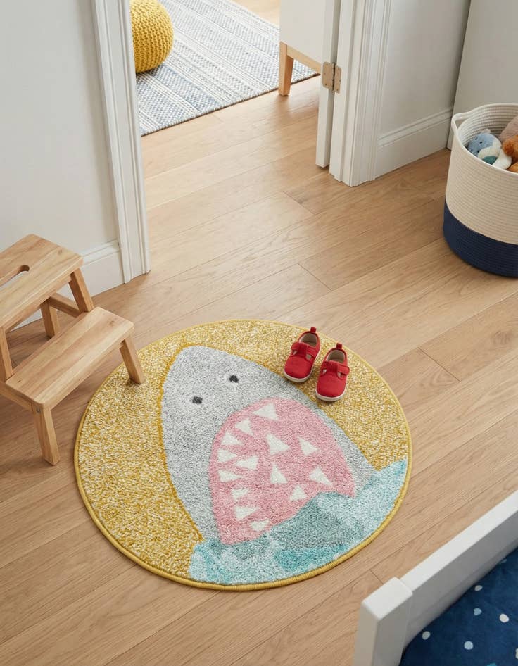 Detail image of 2' 2 x 2' 2 Shark Whimsy Kids Round Rug