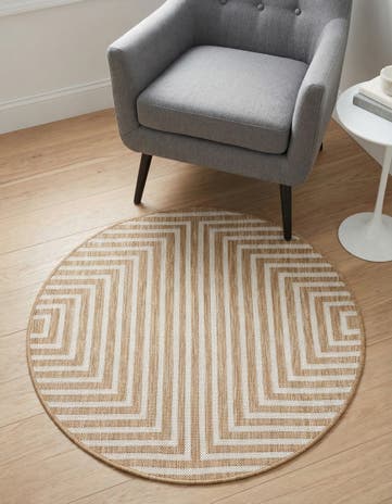 Taupe Easy-Clean Modern Indoor / Outdoor Round Rug