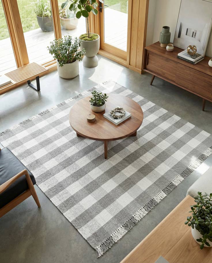 Detail image of 7' 10 x 7' 10 Easy-Clean Eco Plaid Washable Indoor / Outdoor Square Rug