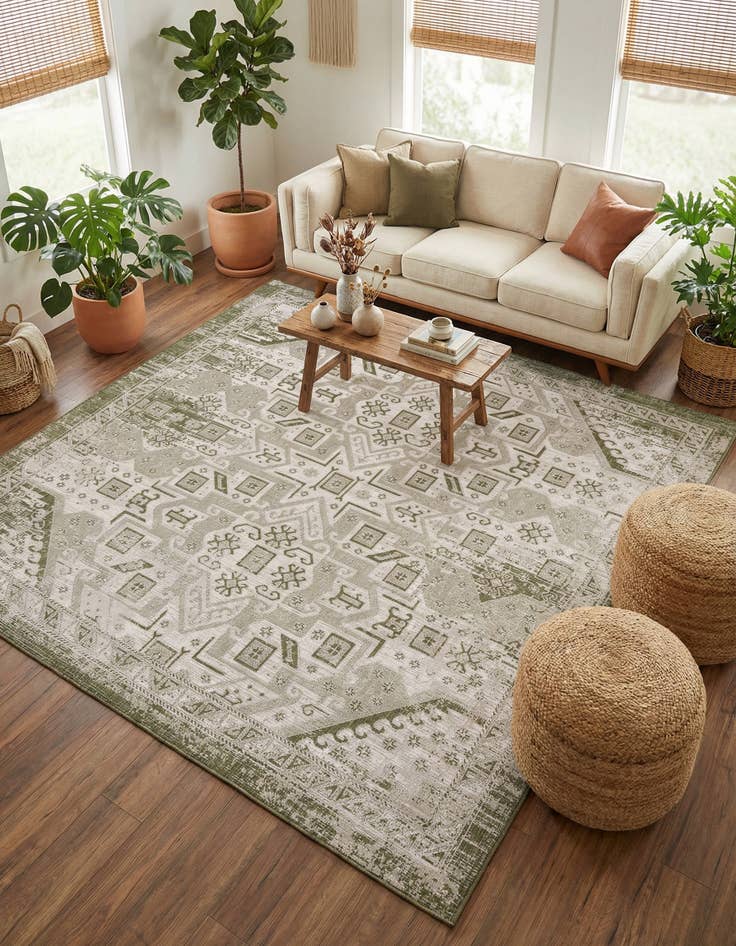 Detail image of 10' x 10'  Washable Aztec Indoor / Outdoor Square Rug