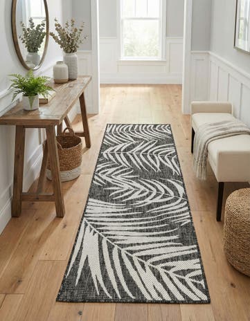 Charcoal Easy-Clean Botanical Indoor / Outdoor Runner Rug