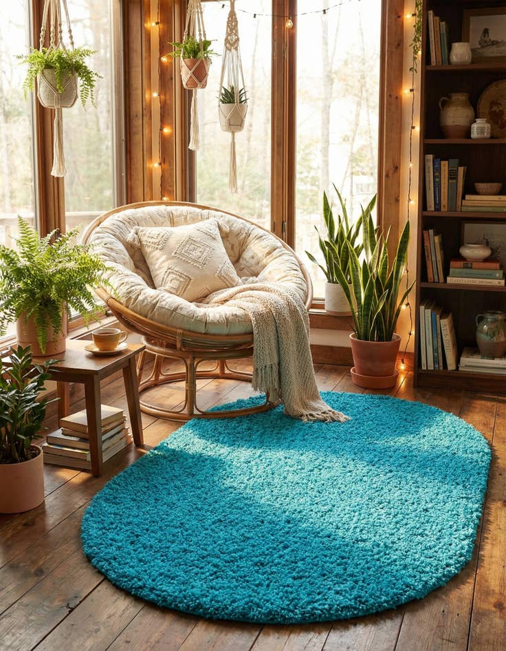 Detail image of  3' x 5' 3 Solid Shag Oval Rug