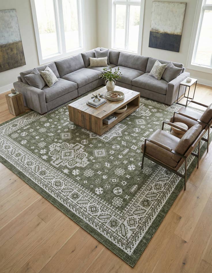 Detail image of 13' x 13' Washable Aztec Indoor / Outdoor Square Rug