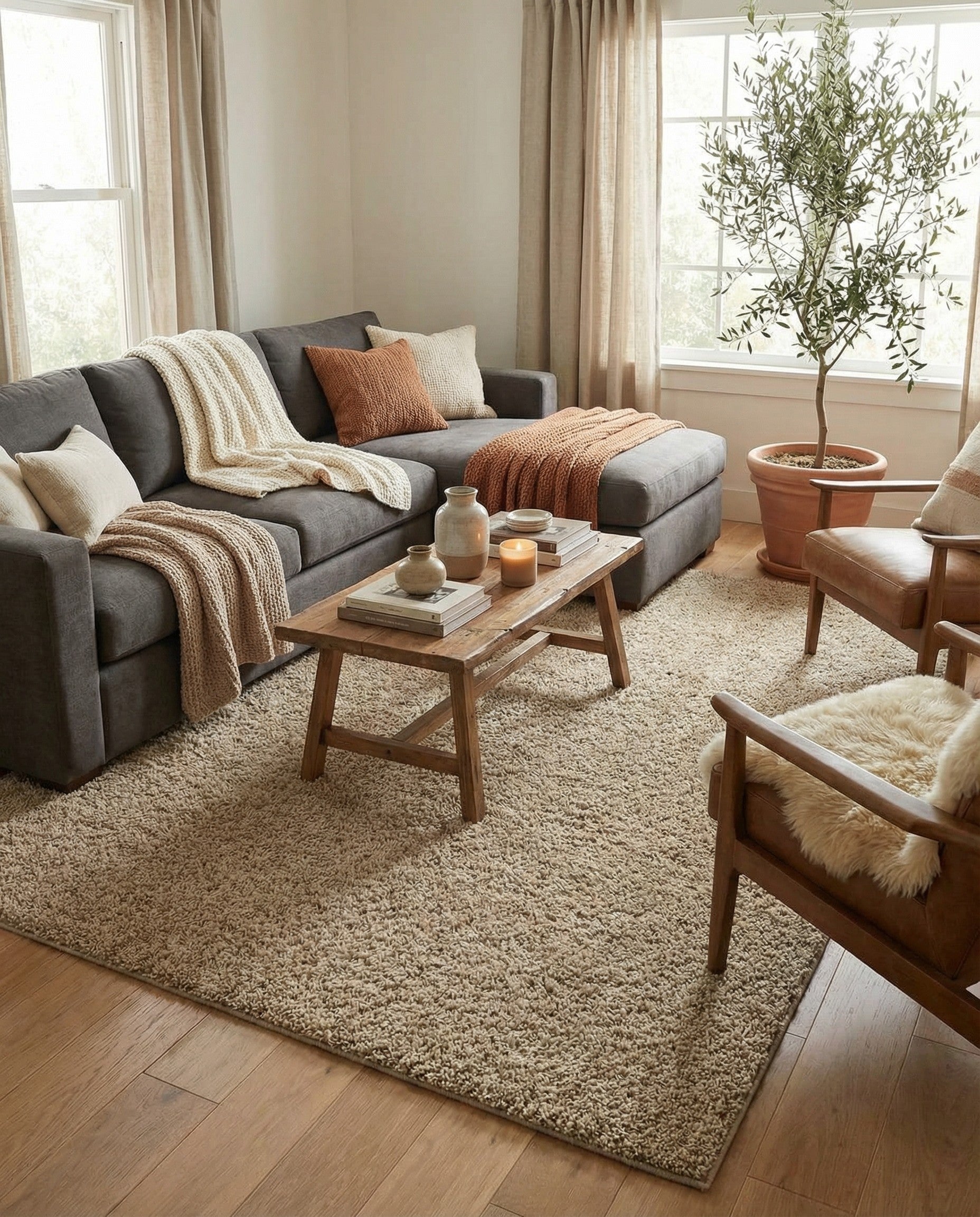 9' x 12' Soft Solid Shag Rug