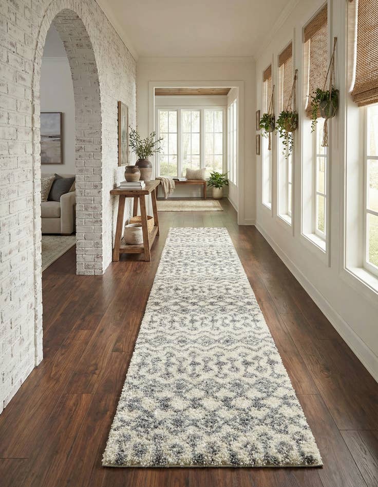 Detail image of 3' 3 x 16' 5 Moroccan Trellis Shag Runner Rug