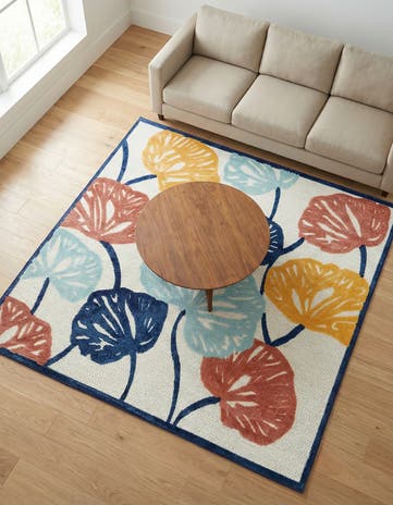 Ivory Easy-Clean Belize Indoor / Outdoor Square Rug