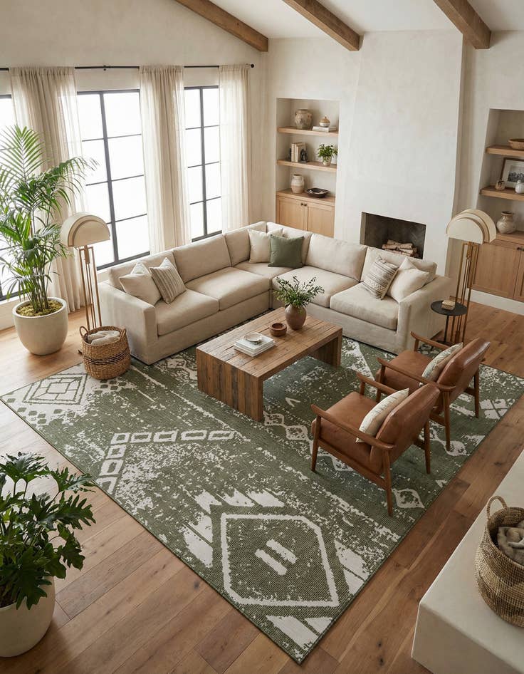 Detail image of 13' x 13' Washable Bohemian Indoor / Outdoor Square Rug