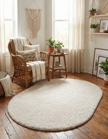 Ivory Solid Frieze Oval Rug