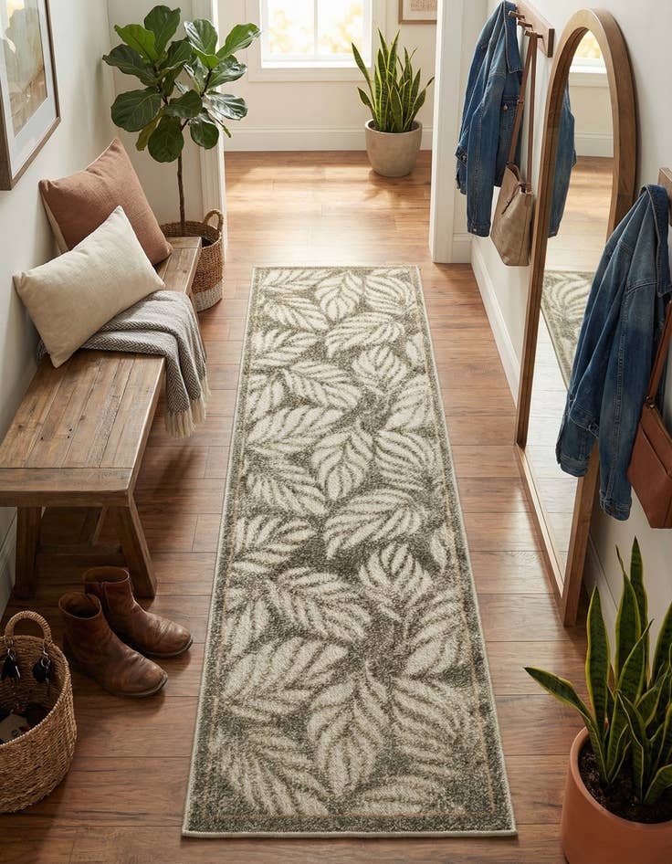 Detail image of 2' x 6' Easy-Clean Botanical Indoor / Outdoor Runner Rug