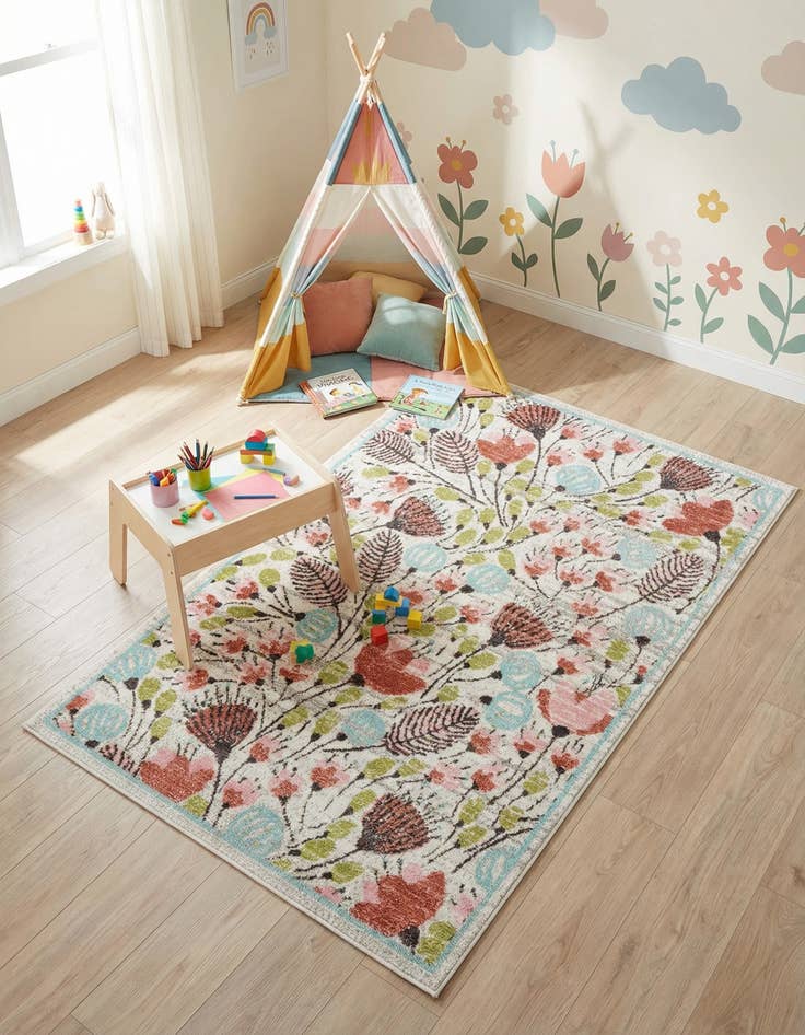 Detail image of 4' x 6' Flowers Whimsy Kids Rug