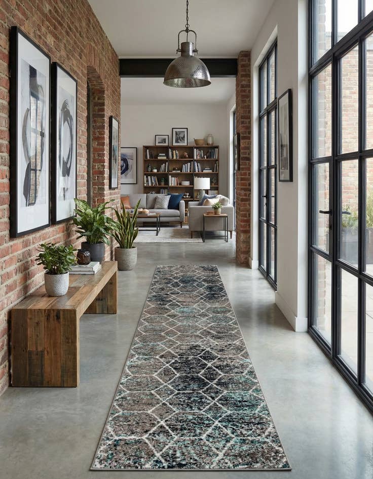 Detail image of 2' 7 x 11' Lattice Frieze Runner Rug