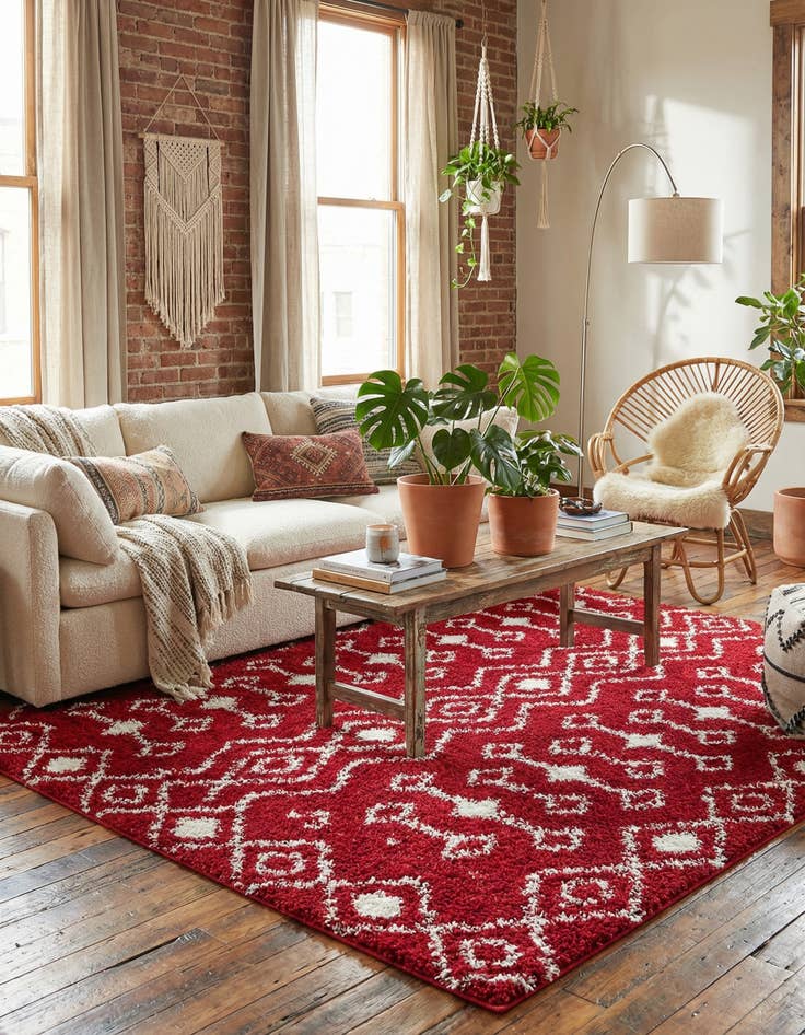 Detail image of 7' 10 x 7' 10 Moroccan Trellis Shag Square Rug