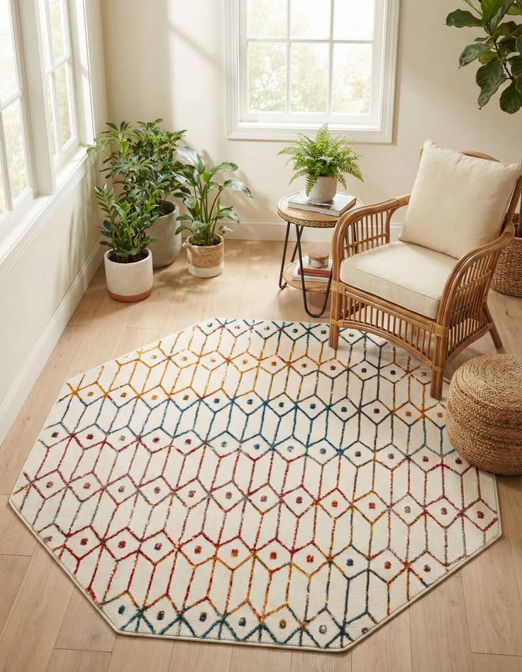 Detail image of 5' 3 x 5' 3 Lattice Trellis Octagon Rug