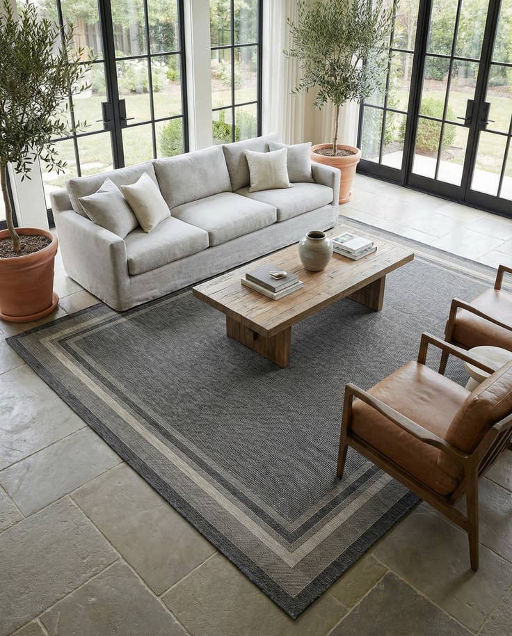 Detail image of 13' x 13' Easy-Clean Border Indoor / Outdoor Square Rug