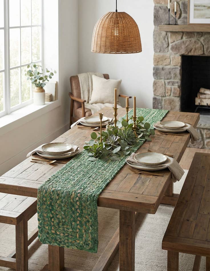 Detail image of 1' 2 x 6' 1 Braided Chindi Table Runner Rug