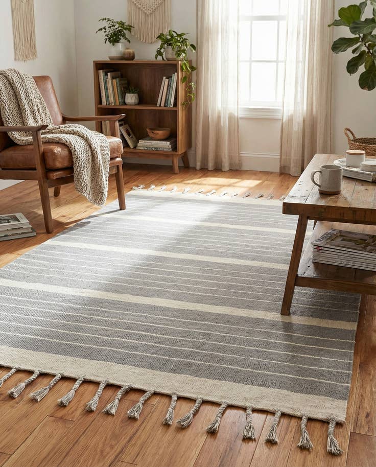Detail image of 5' 1 x 8' Hand Woven Chindi Cotton Rug