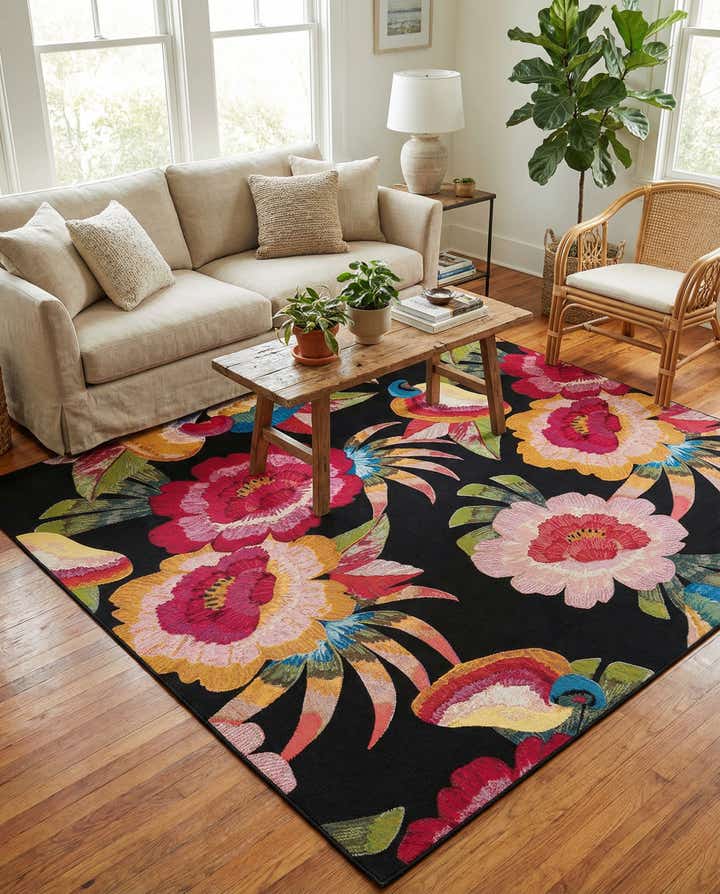 7' 10 x 7' 10 Easy-Clean Botanical Indoor / Outdoor Square Rug