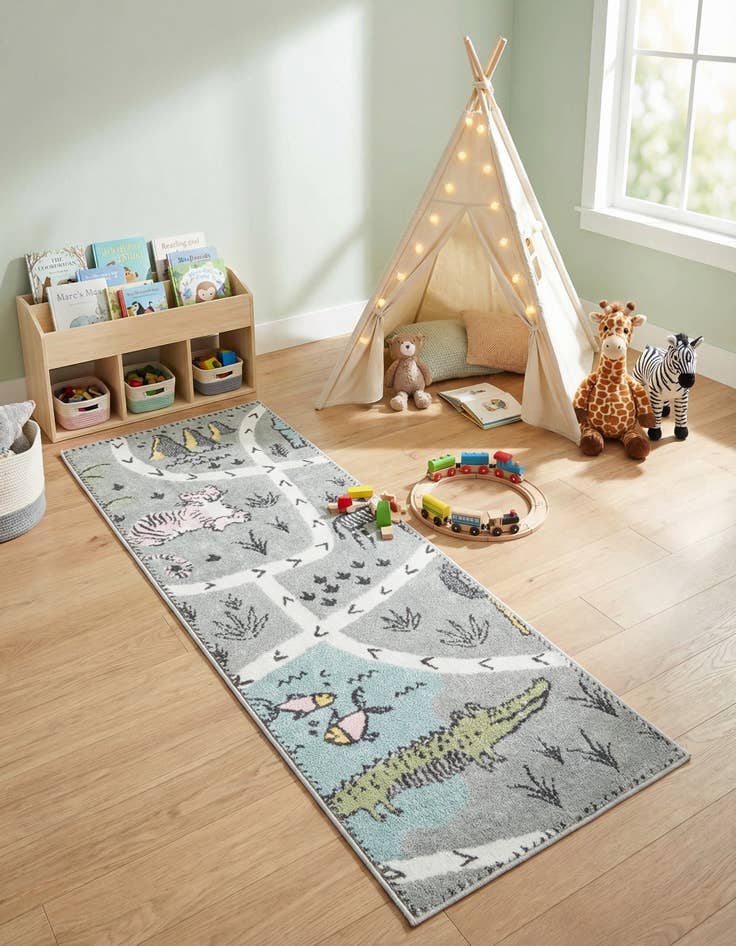 Detail image of 2' 2 x 6' Animals Whimsy Kids Runner Rug