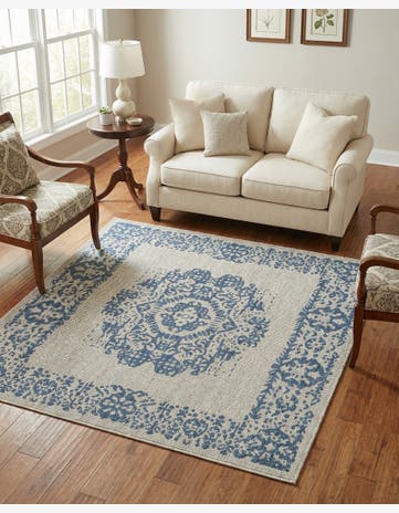 6' x 6' Easy-Clean Traditional Indoor / Outdoor Square Rug
