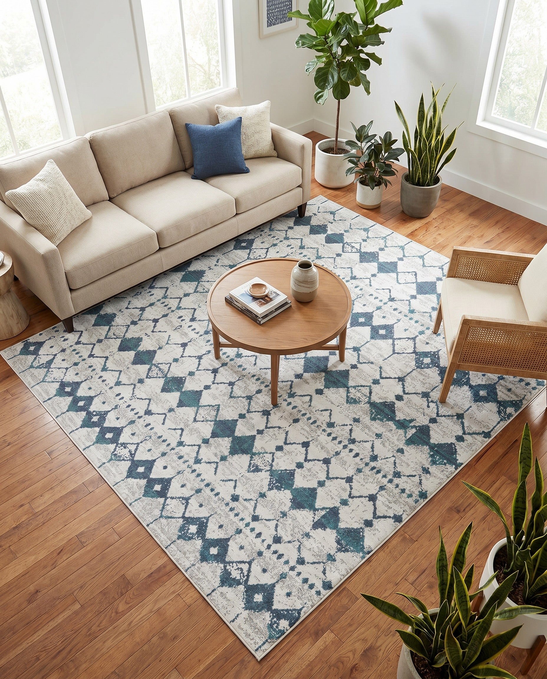 7' 10 x 7' 10 Easy-Clean Trellis Indoor / Outdoor Square Rug