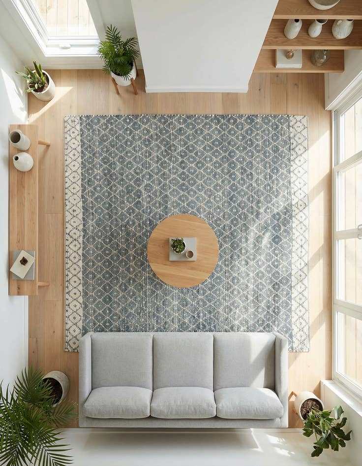 Detail image of 8' x 8' Hand Woven Chindi Trellis Square Rug