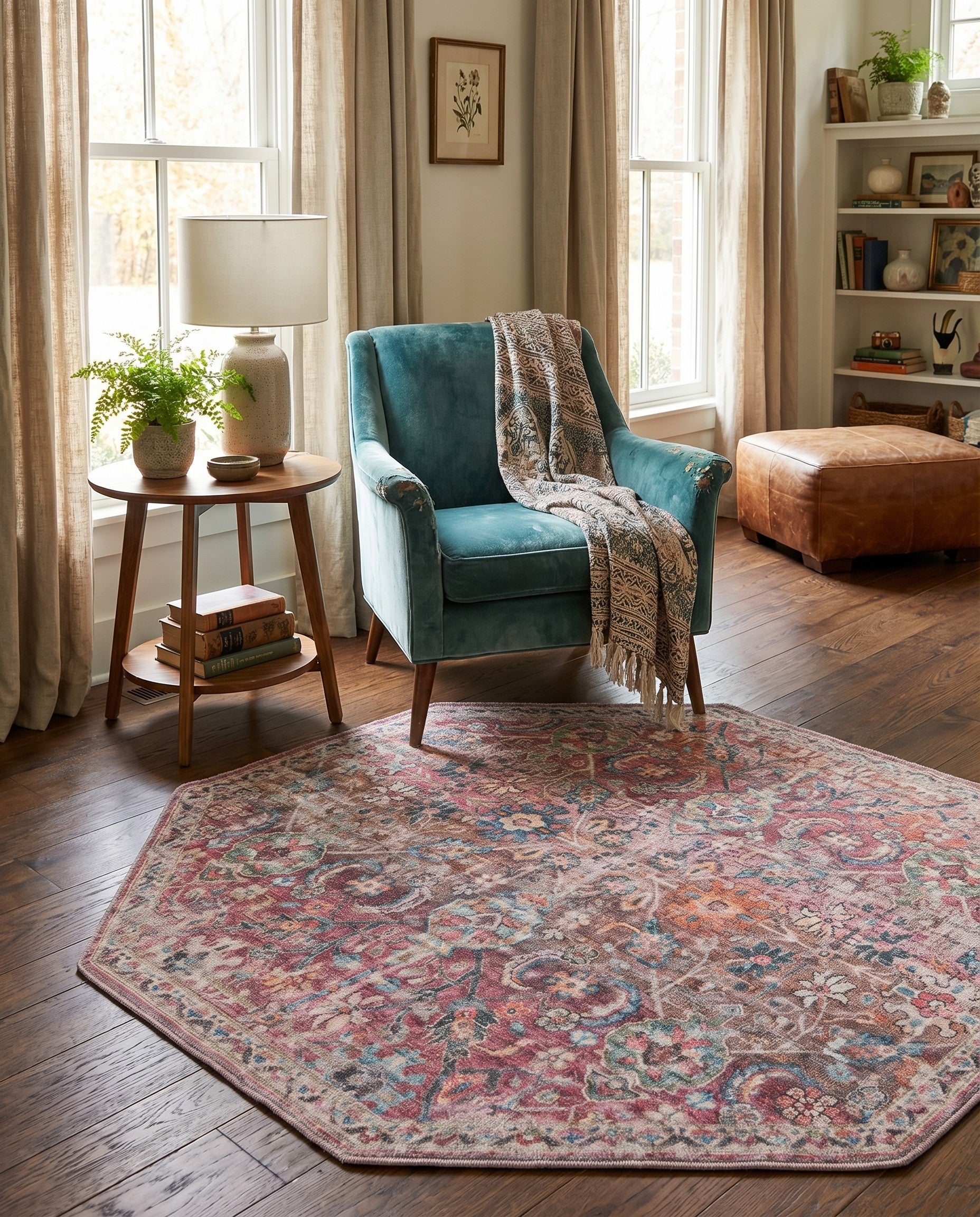 5' 3 x 5' 3 Washable Nostalgia Octagon Rug