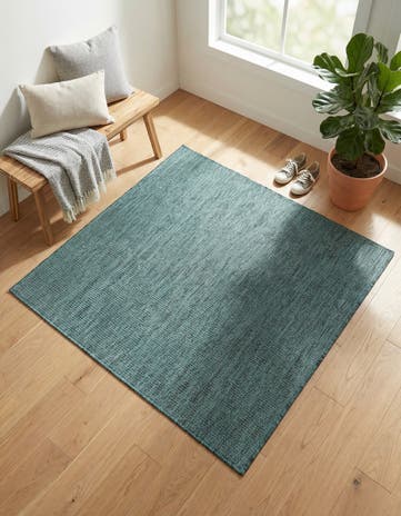 Teal Easy-Clean Solid Indoor / Outdoor Square Rug