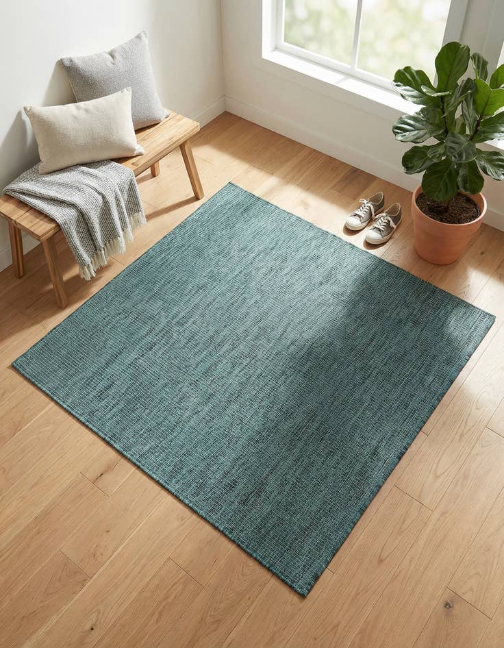 Detail image of 4' 1 x 4' 1 Washable Solid Indoor / Outdoor Square Rug