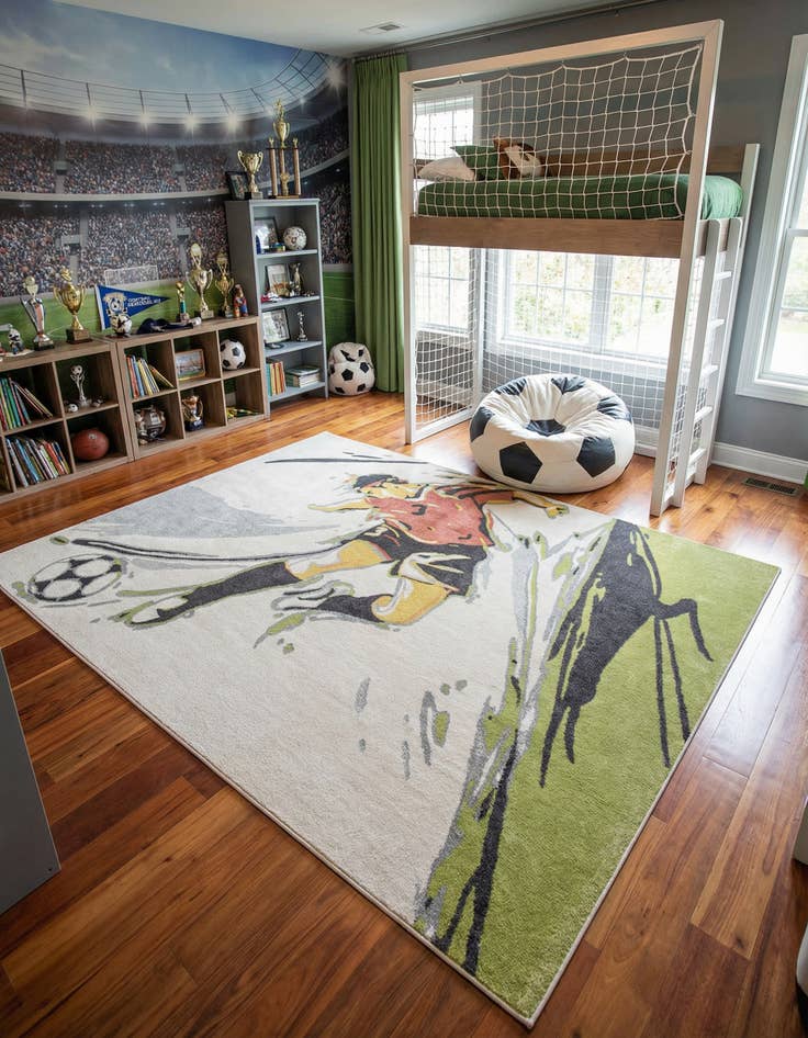 Detail image of 7' 10 x 10' Soccer Player Whimsy Kids Rug