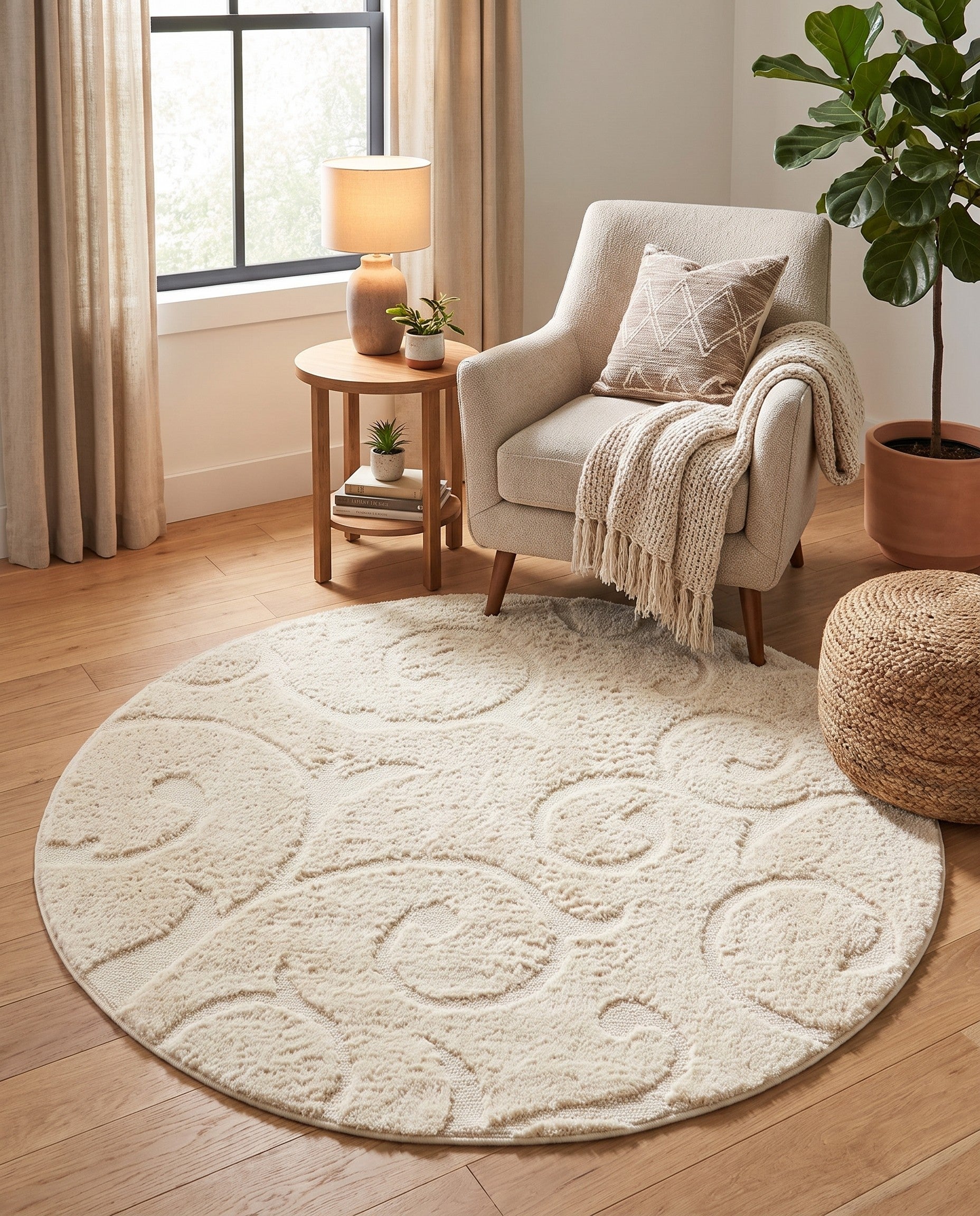 5' x 5' Floral Shag Round Rug