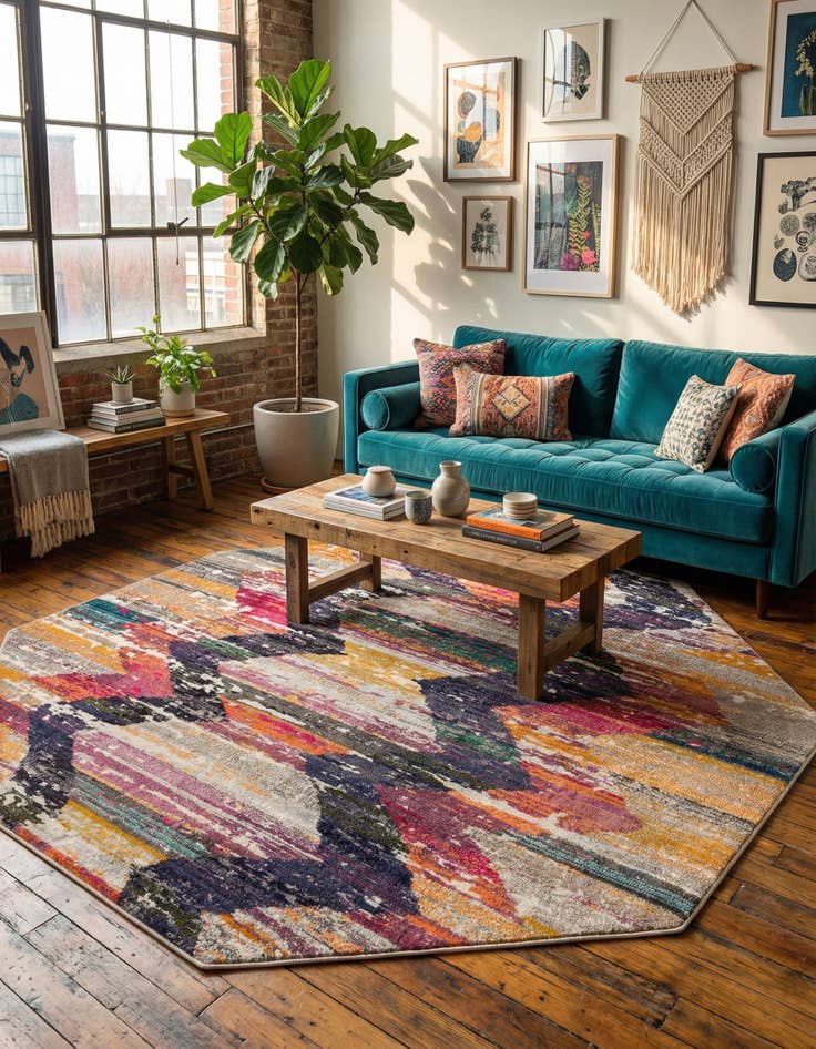 Detail image of 7' 10 x 7' 10  Washable Vivid Octagon Rug