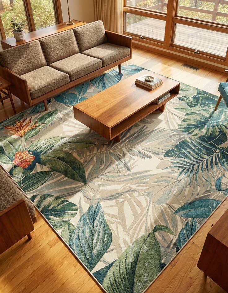 Detail image of 7' 10 x 7' 10 Washable Botanical Indoor / Outdoor Square Rug