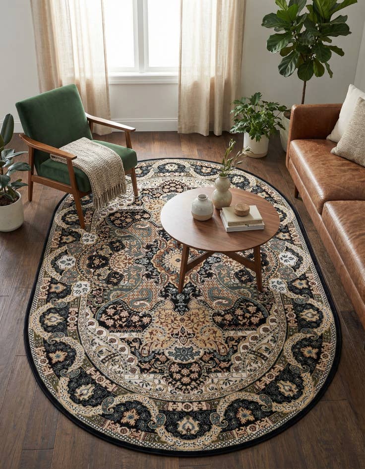 Detail image of 5' 3 x 8' Nain Design Oval Rug