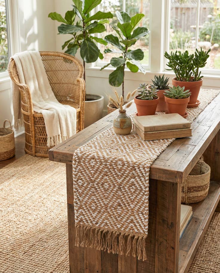 Detail image of 1' 2 x 5' 1 Hand Woven Braided Jute Table Runner Rug