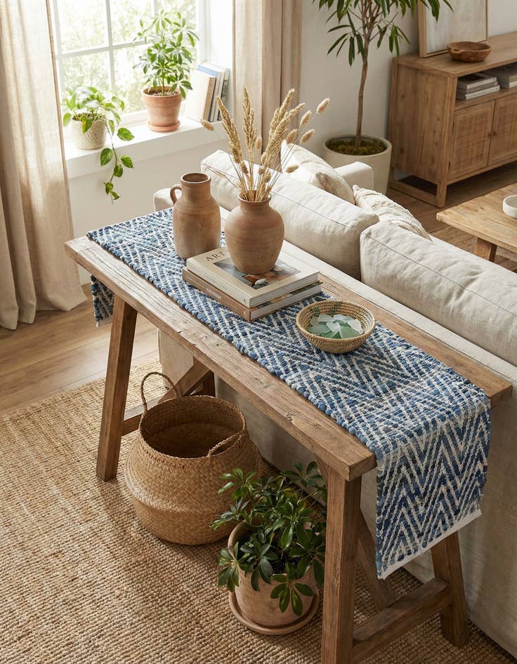 Detail image of 1' 2 x 4' 1  Hand Woven Chindi Chevron Table Runner Rug