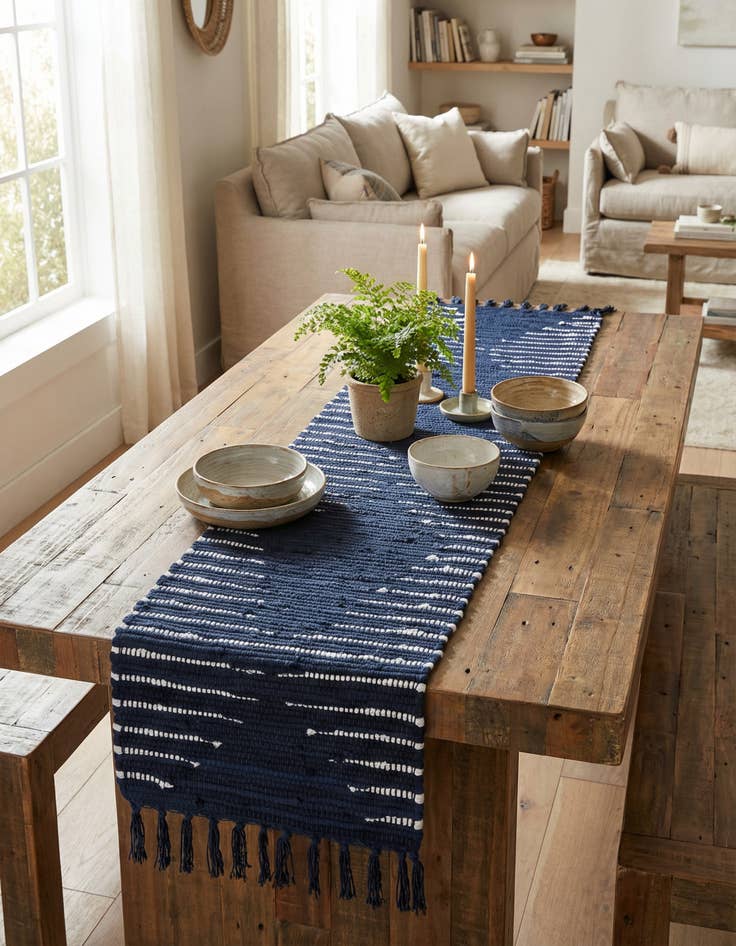 Detail image of 1' 2 x 4' 1  Hand Woven Chindi Cotton Table Runner Rug