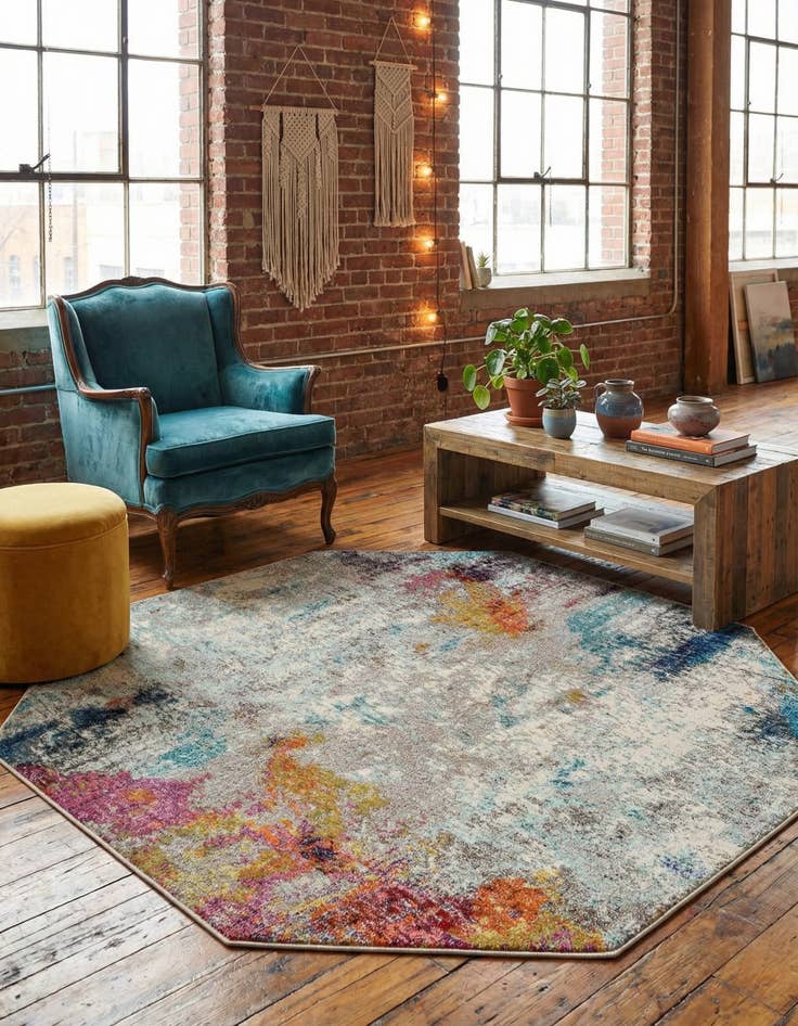 Detail image of 8' x 8'  Washable Spectrum Octagon Rug