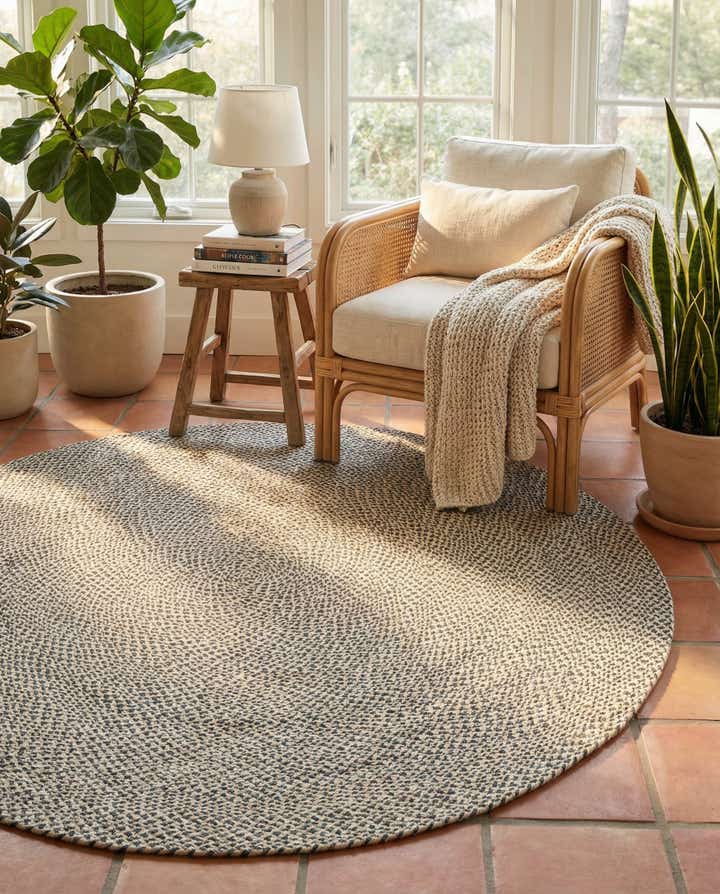 7' 10 x 7' 10 Handmade Tweed Braided Jute Round Rug