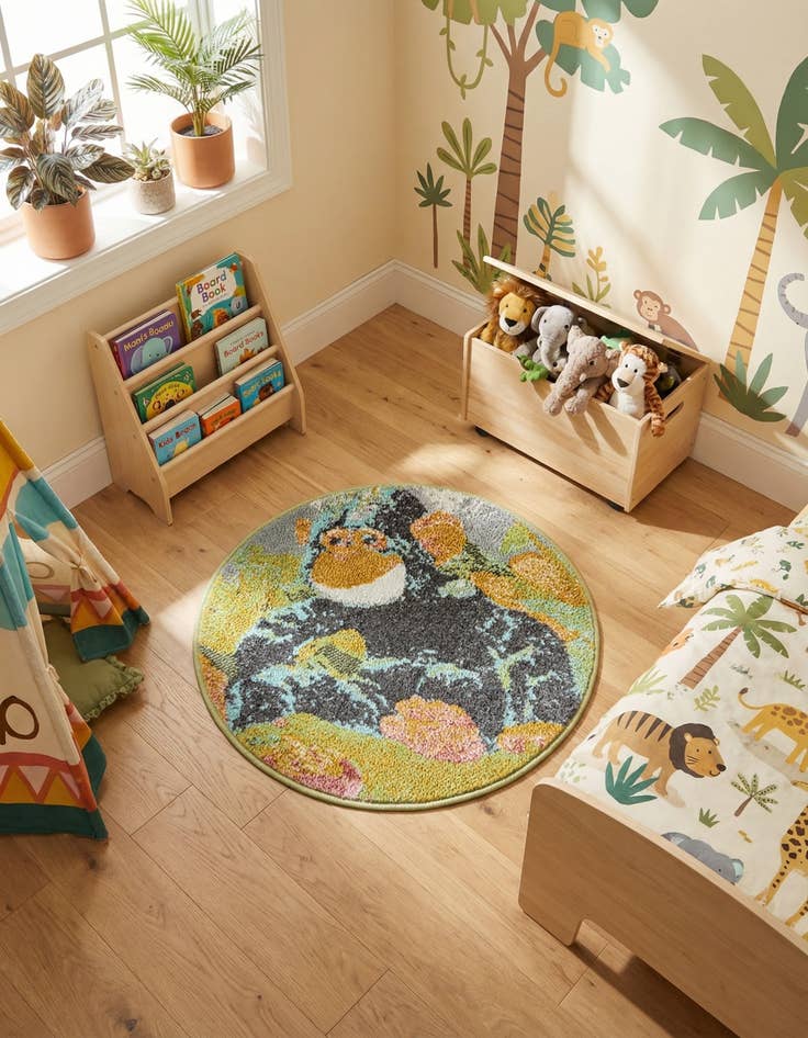 Detail image of 2' 2 x 2' 2 Gorilla Whimsy Kids Round Rug