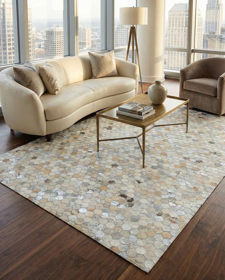 5' 1 x 7' 10 Cowhide Leather Rug