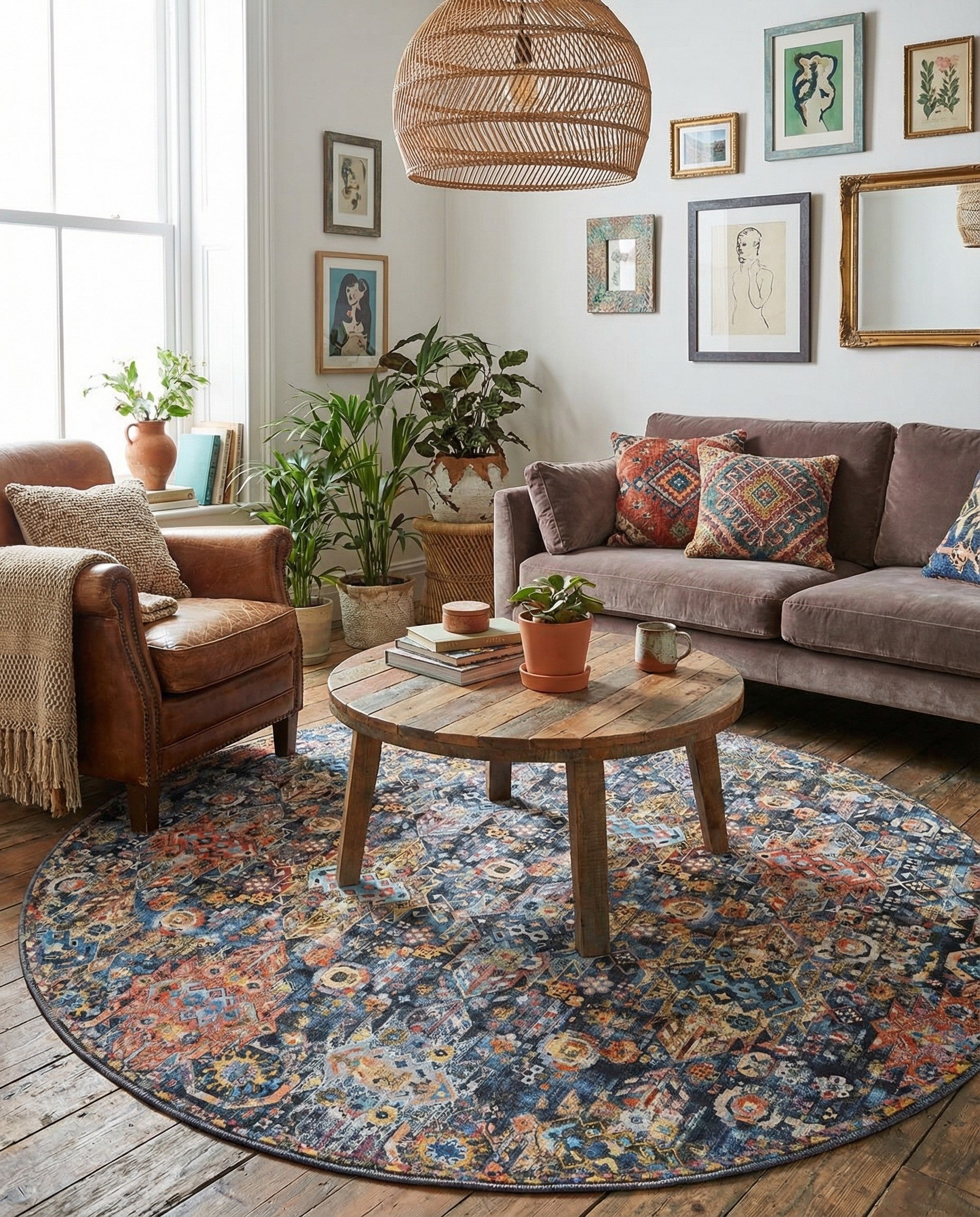 7' 7 x 7' 7 Washable Timeless Round Rug