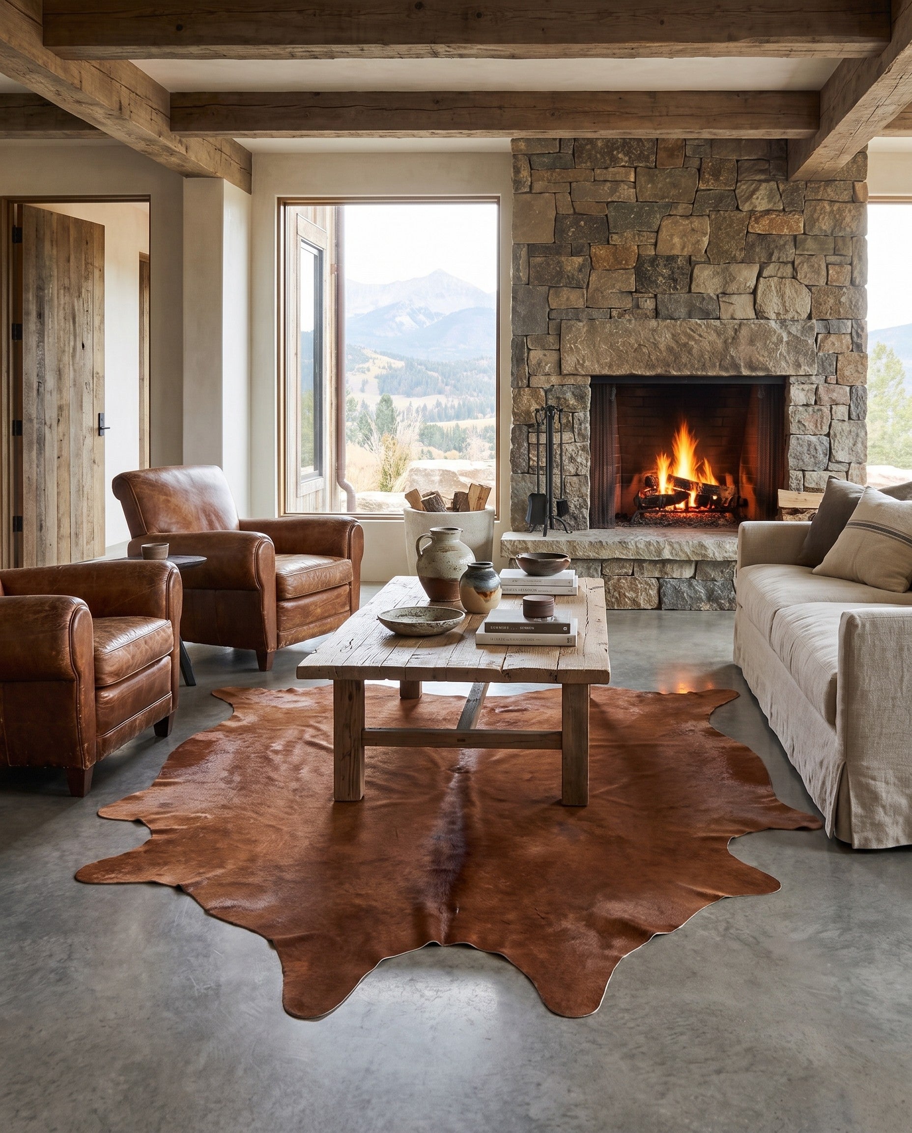 6' 2 x 6' 8 Cowhide Leather Square Rug