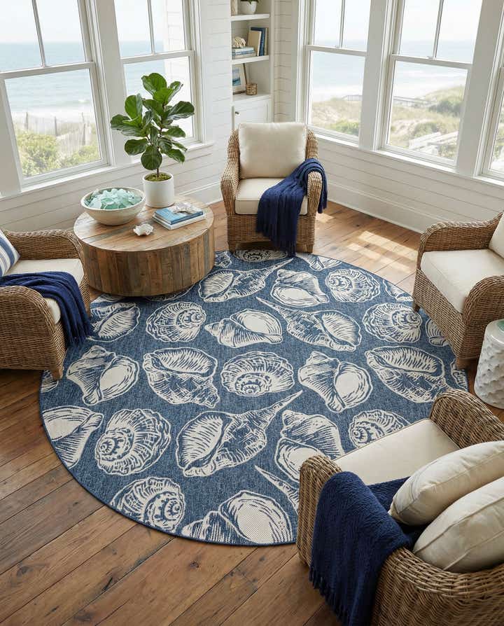 13' x 13' Easy-Clean Coastal Indoor / Outdoor Round Rug