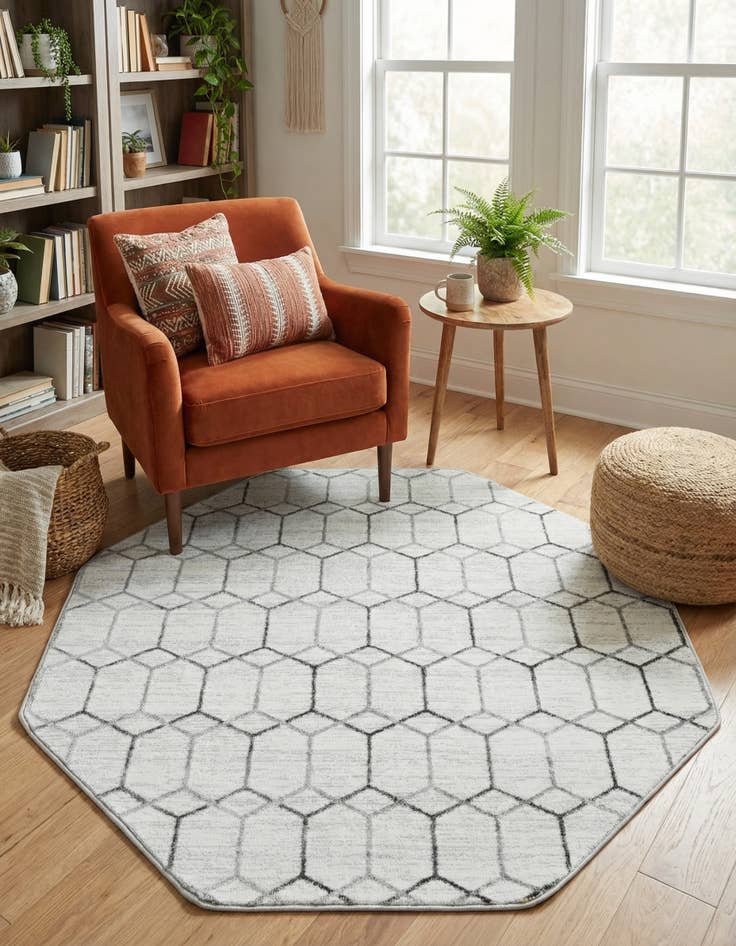 Detail image of 5' 3 x 5' 3 Lattice Trellis Octagon Rug