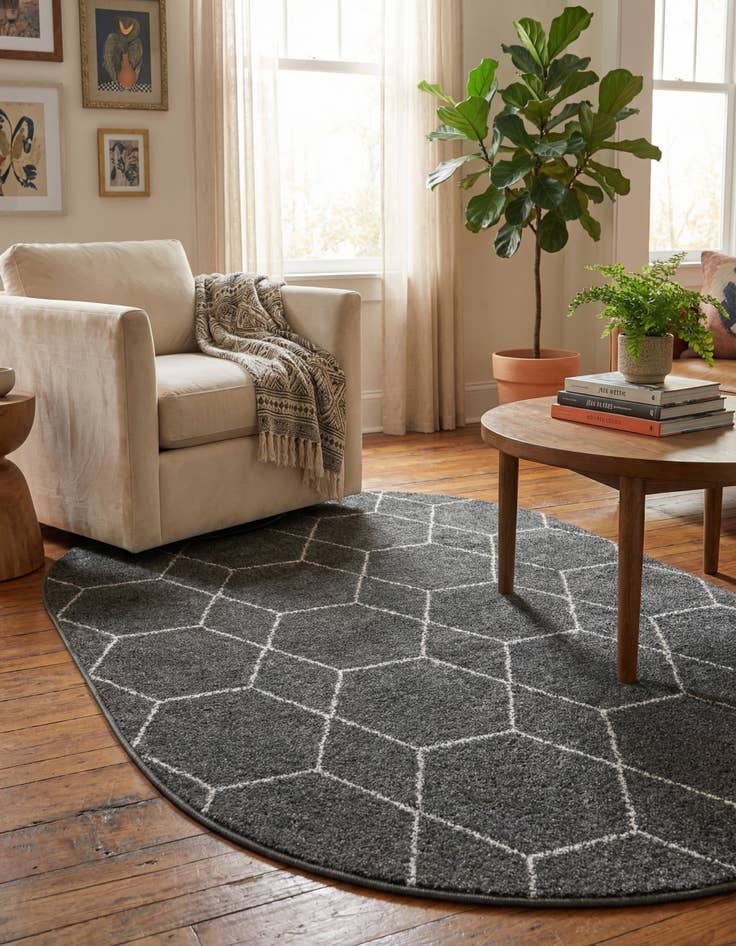 Detail image of 5' 3 x 8' Trellis Frieze Oval Rug