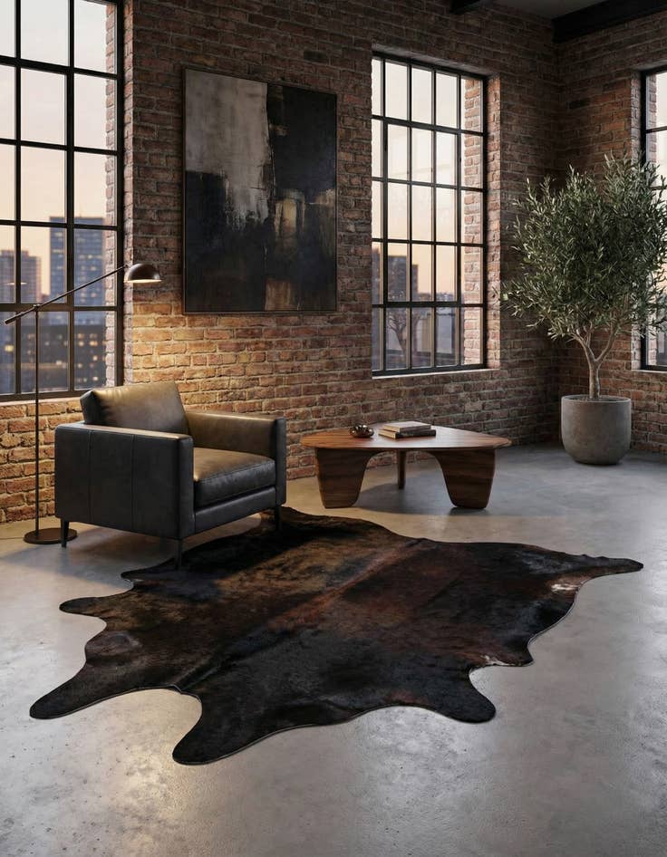 Detail image of 5' 6 x 6' 5 Cowhide Leather Rug