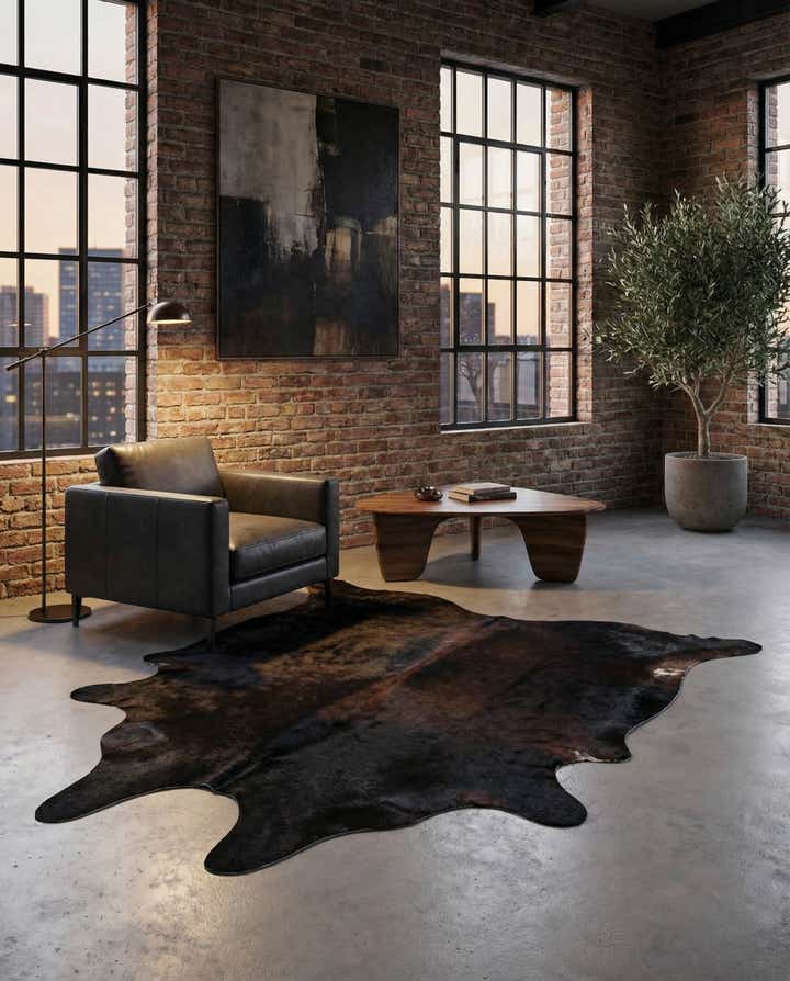5' 6 x 6' 5 Cowhide Leather Rug