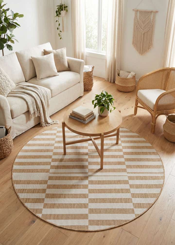 6' x 6' Easy-Clean Striped Indoor / Outdoor Round Rug